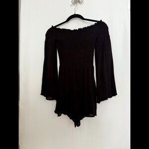 Black Off-The-Shoulder Bell Sleeved Romper, Small